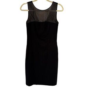 LAgence Size 2 Black Sleeveless Mesh Panel Yoke Evening Sheath Mini Dress